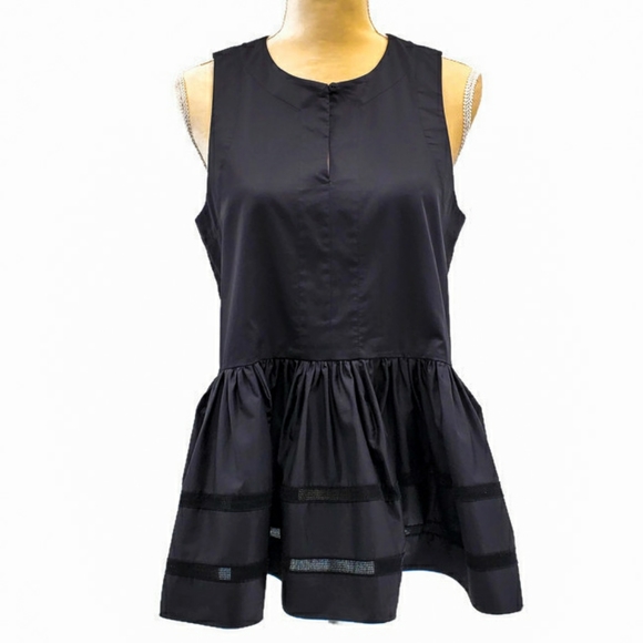 Tibi Tops - Tibi Black Sleeveless Peplum Open Lattice Trim Top